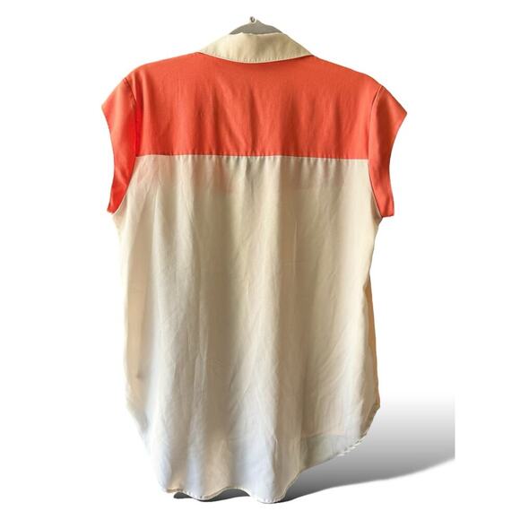 Fabrika Colorblock Blouse Women’s LG Orange Beige Short Sleeve Button Front Top - Picture 5 of 5